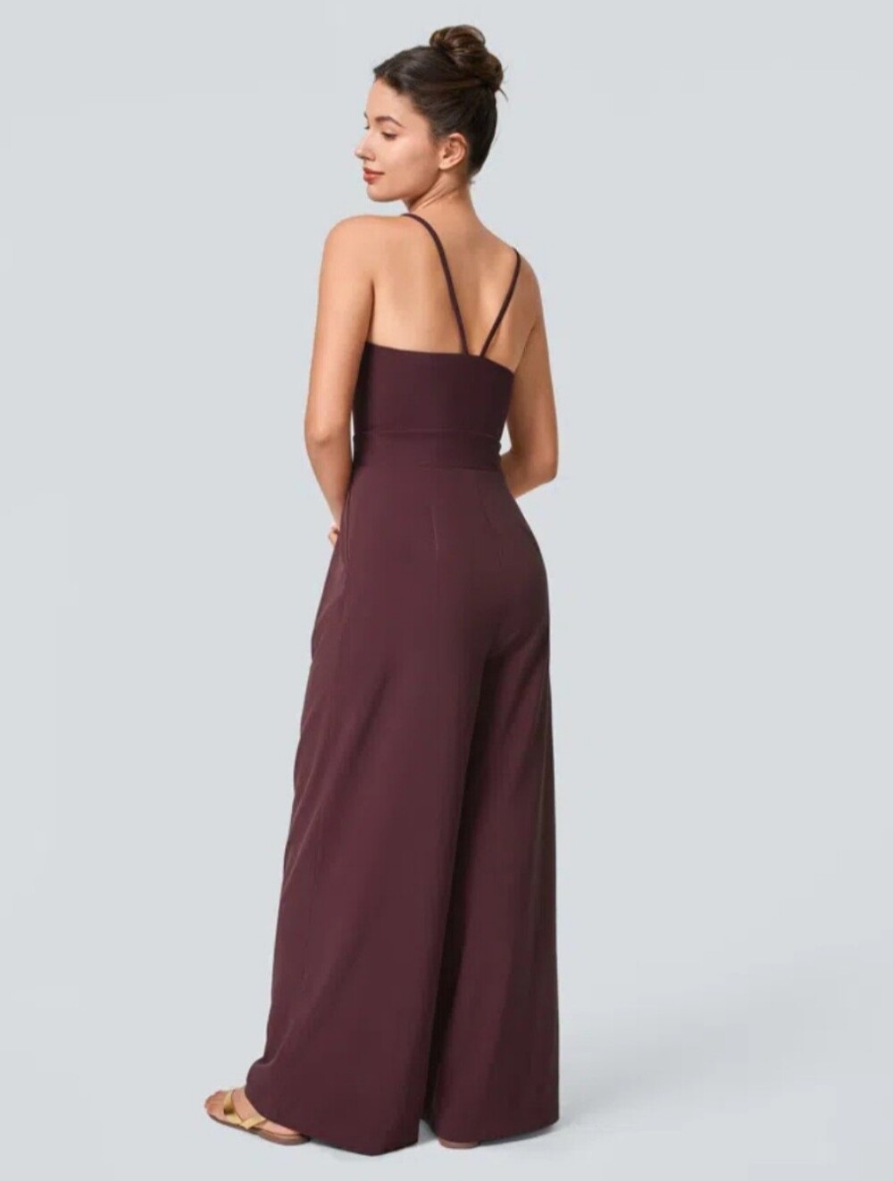 NWT HALARA Breezful V-Neck Wide-Leg Jumpsuit Sz M Quick Dry Maroon - Picture 2 of 14